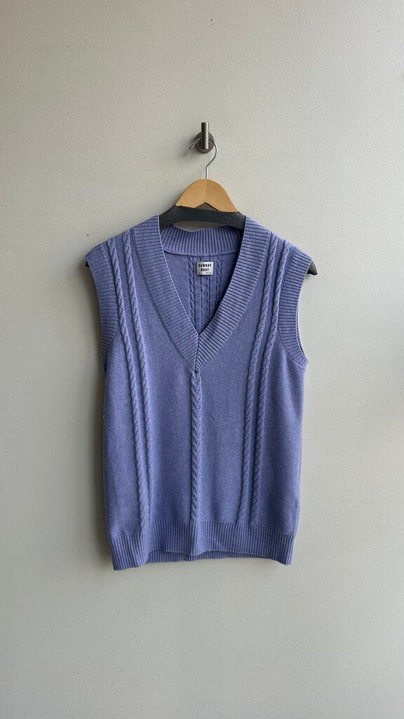 Pre-Owned Sunday Best Purple Cable Knit V-Neck Vest- Size X-Small