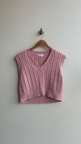 Pre-Owned Shekou Pink Cable Knit V-Neck Vest- Size Small