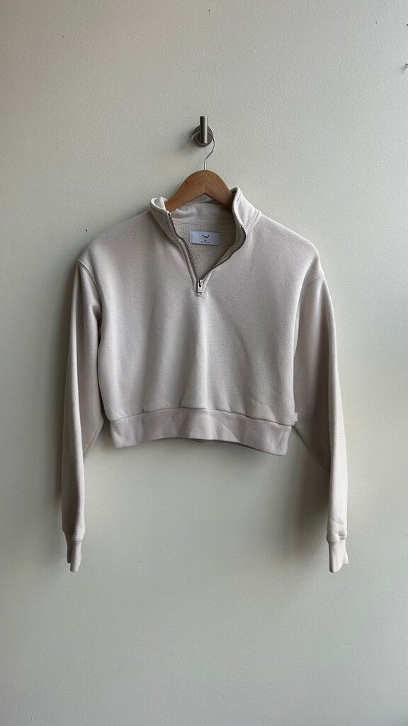Pre-Owned Tna Beige Cropped 1/4 Zip Mock Neck Sweater - Size X-Small