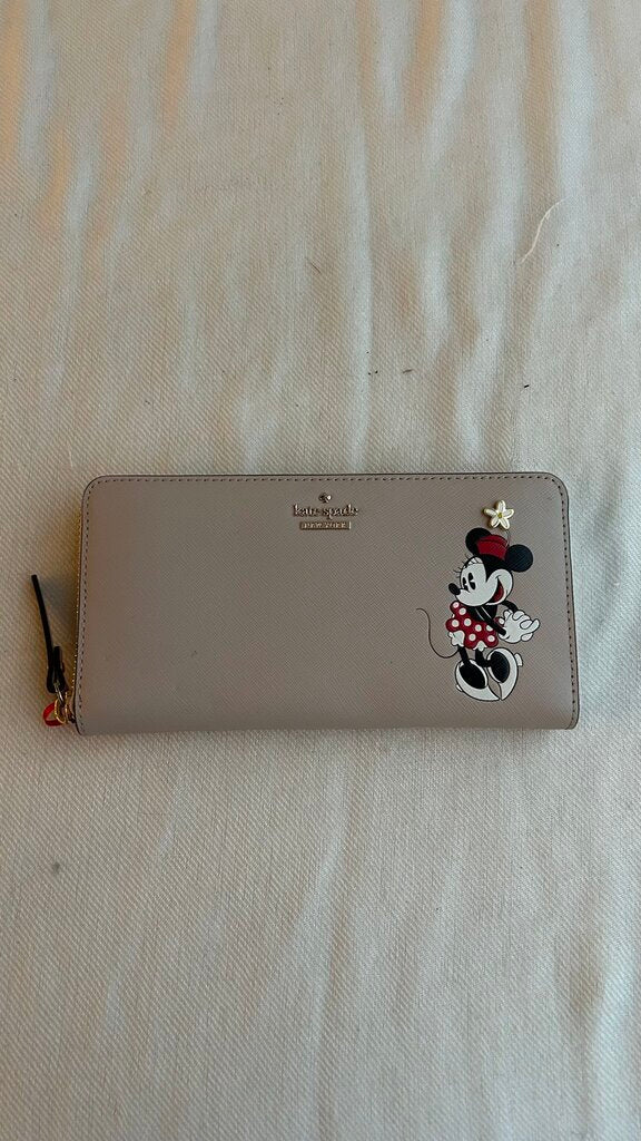 Pre-Owned Kate Spade Beige Pink Minnie Mouse Zip Top Wallet (NWT)