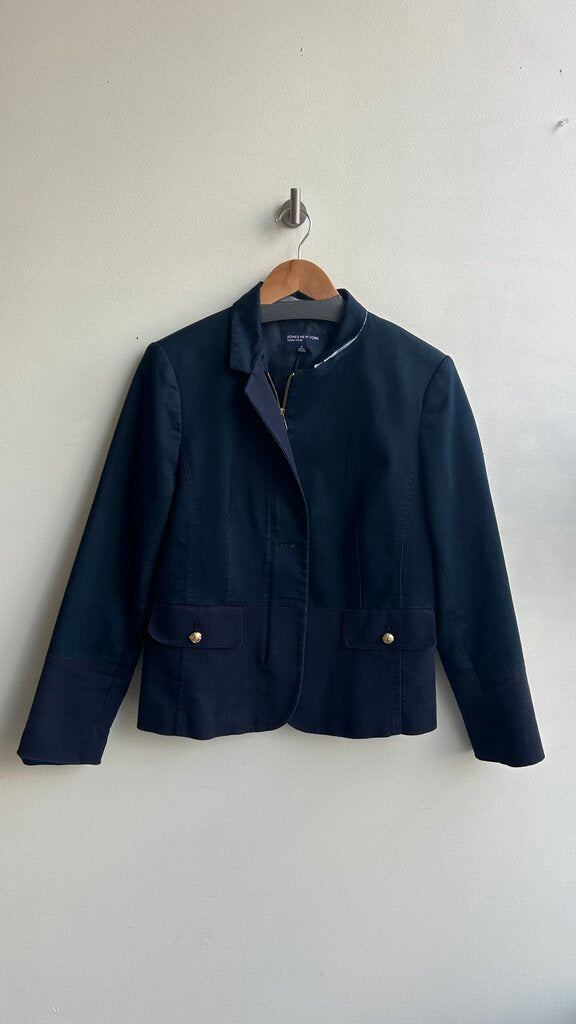 Pre-Owned Jones New York Navy Zip Jacket Blazer Style Coat- Size 10