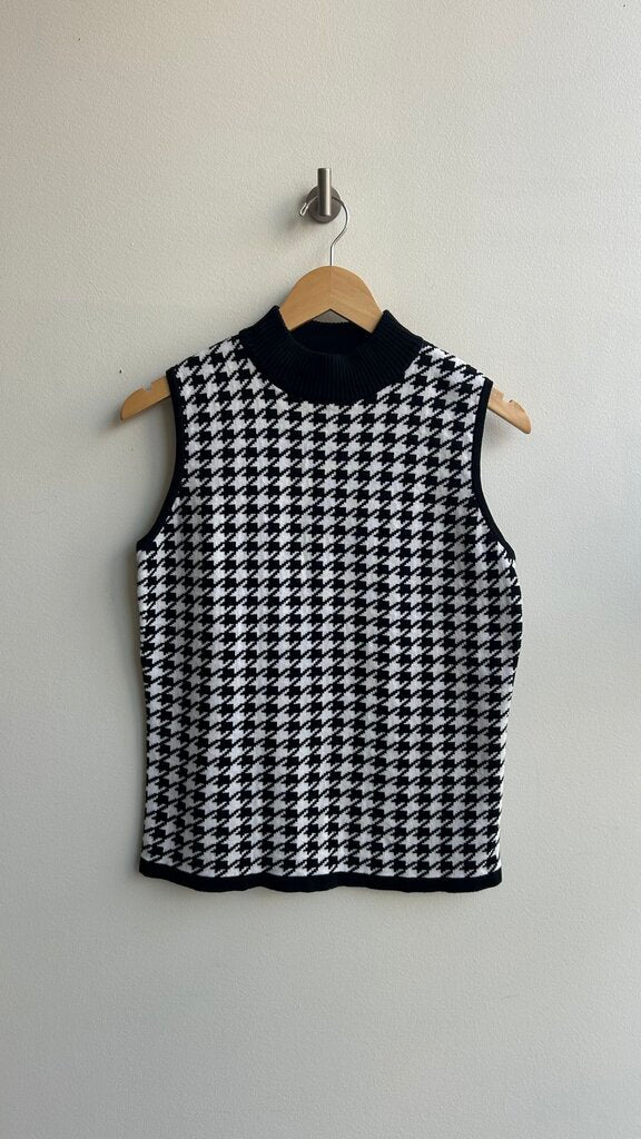 Pre-Owned Jones New York Black/White Houndstooth Mock Neck Vest- Size Medium