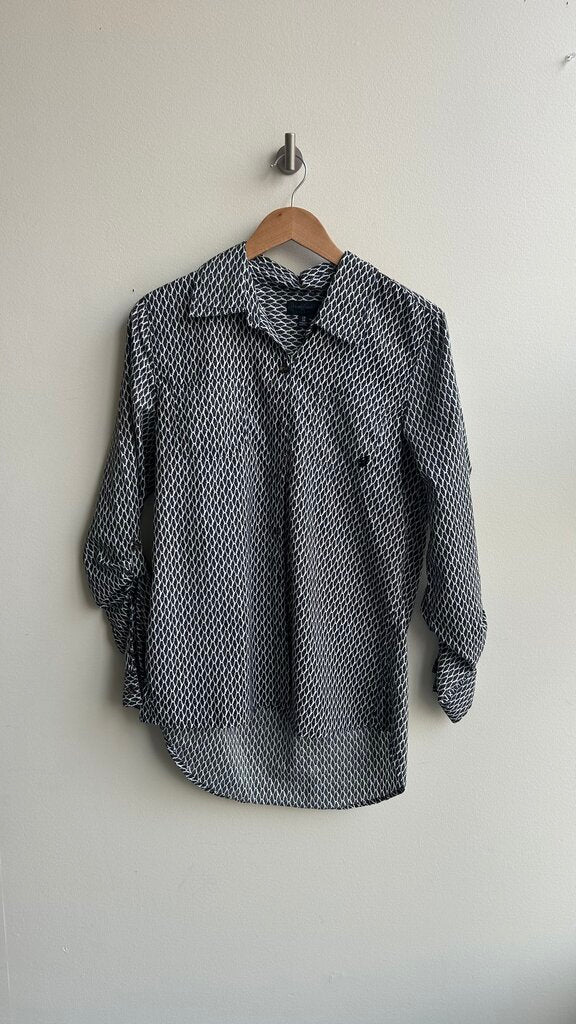 Pre-Owned Volcom Blue/White Print Collared Button Up Long Sleeve Shirt- Size Large