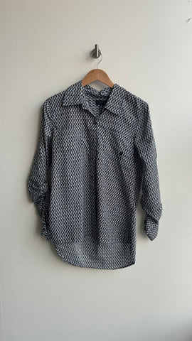 Pre-Owned Volcom Blue/White Print Collared Button Up Long Sleeve Shirt- Size Large
