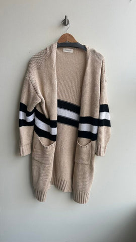 Pre-Owned Goodnight Macaroon Tan with Black/White Stripe Longline Cardigan- Size O/S