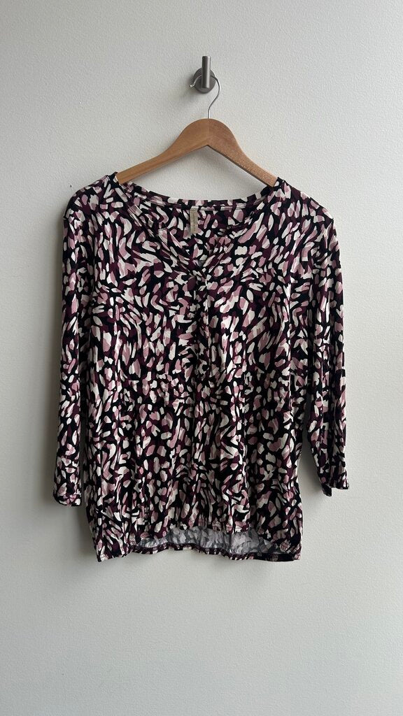 Pre-Owned Soyaconcept Purple Printed 3/4 Sleeve Banded Hem Top- Size X-Large