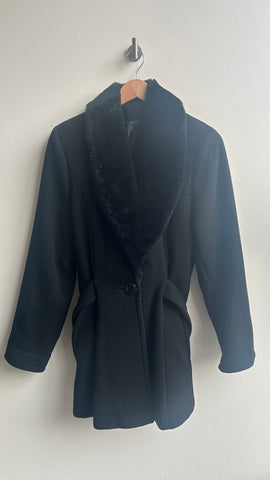 Pre-Owned Nuko Vintage Black Wool Peacoat w/ Faux Fur Collat - Size Medium