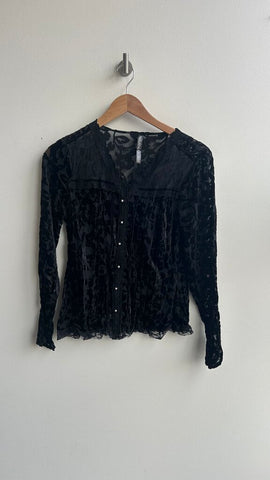 Pre-Owned Point Zero Black Velvet Mesh Long Sleeve Blouse - Size Small