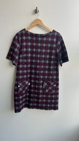 Pre-Owned Papillon Burgundy/Grey Plaid Front Pocket Dress - Size Large