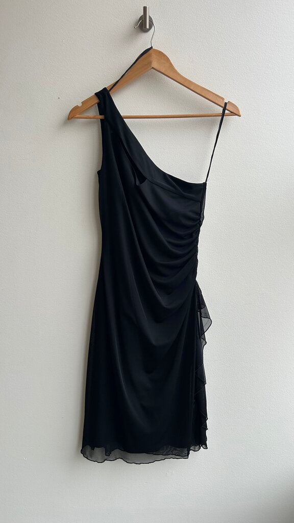 Pre-Owned Collection Black Single Shoulder Strap Cutout Mesh Overlay Dress- Size Medium