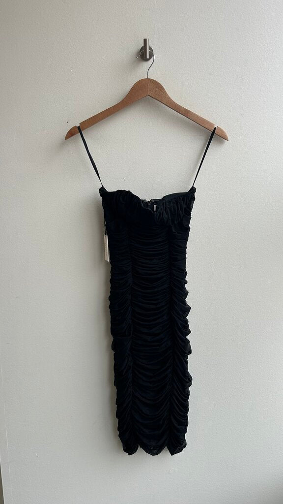 Pre-Owned Babaton Black Balcony Bust Strapless Ruched Dress (NWT)- Size 2