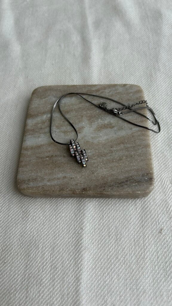 Pre-Owned Fifth Avenue Collection Gunmetal Grey Half Circle Grouped Gems Earrings/Necklace Set