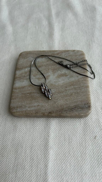 Pre-Owned Fifth Avenue Collection Gunmetal Grey Half Circle Grouped Gems Earrings/Necklace Set