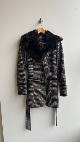 Pre-Owned French Spy Brown Printed Belted Faux Fur Collar Jacket - Size 8