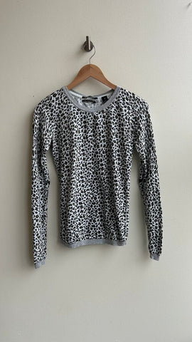 Pre-Owned Maison Scotch White with Leopard Print Knit Long Sleeve Sweater- Size Small