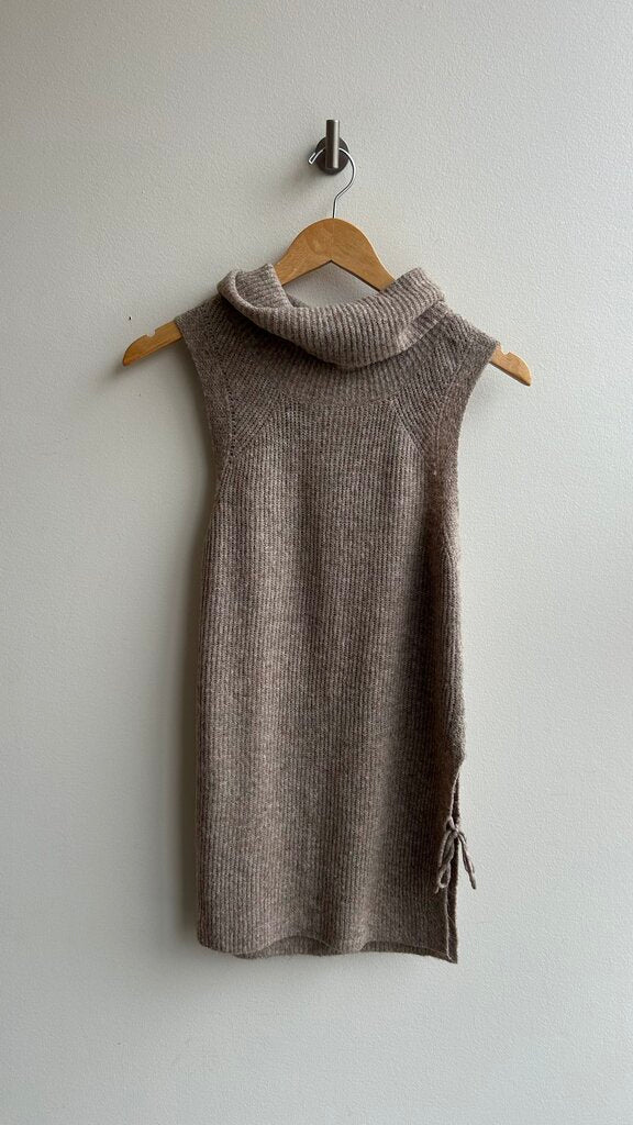 Pre-Owned Gentle Fawn Tan Knit Sleeveless Cowl Neck Side Slits with Ties Vest- Size X-Small