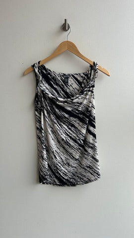 Pre-Owned Kenneth Cole Reaction White Marbled Black Silver Rings Straps Tank Top- Size Medium