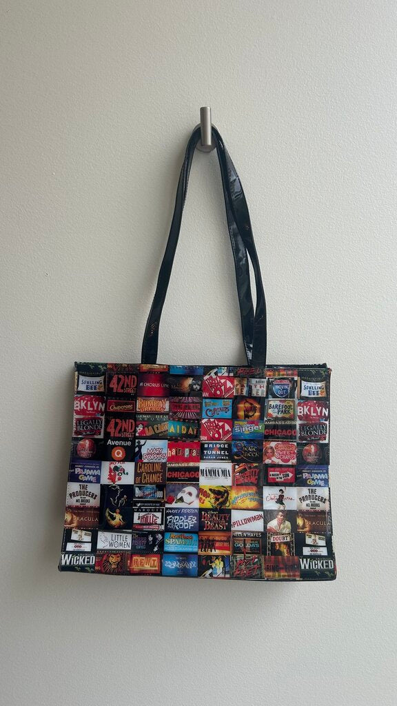 Pre-Owned Black Broadway Posters Collage Plastic Double Handle Tote