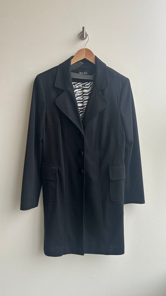 Pre-Owned Studio Point Black with Zebra Lining Button Up Jacket- Size Large