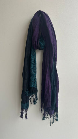 Pre-Owned Black Multi Coloured Leopard Print Tassel Scarf