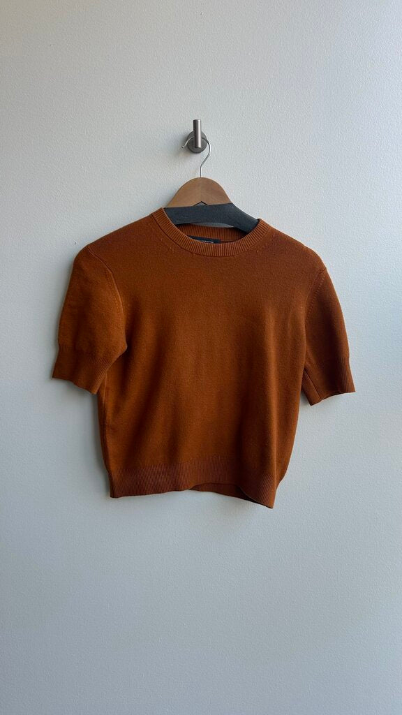 Pre-Owned French Connection Burnt Orange Cropped Short Sleeve Knit Top- Size Small