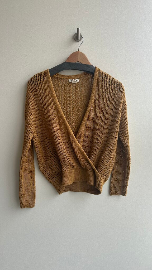 Pre-Owned Billabong Crochet Mustard Cross Front Sweater- Size X-Small
