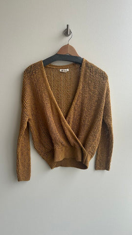Pre-Owned Billabong Crochet Mustard Cross Front Sweater- Size X-Small