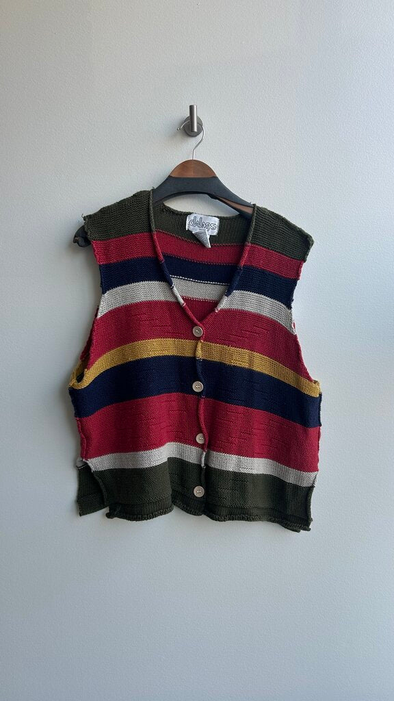 Pre-Owned Dalmys Multi Coloured Striped Knit Open Front Vest- Size Large