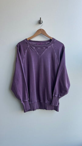 Pre-Owned Zenana Outfitters Burgundy/Purple Pockets Crew Neck Sweater- Size Medium