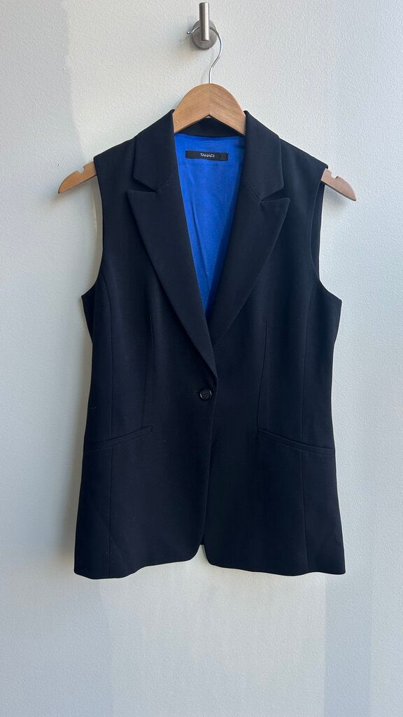 Pre-Owned Tahari Black with Royal Blue Lining Single Button Waistcoat- Size Medium (Estimated)
