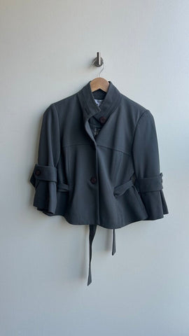 Pre-Owned Asara Charcoal 3/4 Sleeve Cropped Belted Jacket (NWT)- Size 6