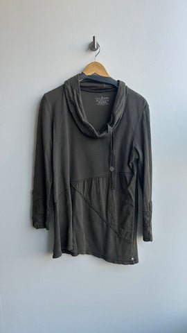 Pre-Owned Neon Buddha Green Waffle Print Cowl Neck Patchwork Sweater- Size Medium