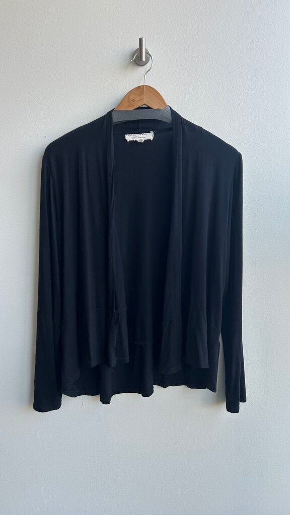 Pre-Owned Pointelle Black Open Front Cardigan- Size Large