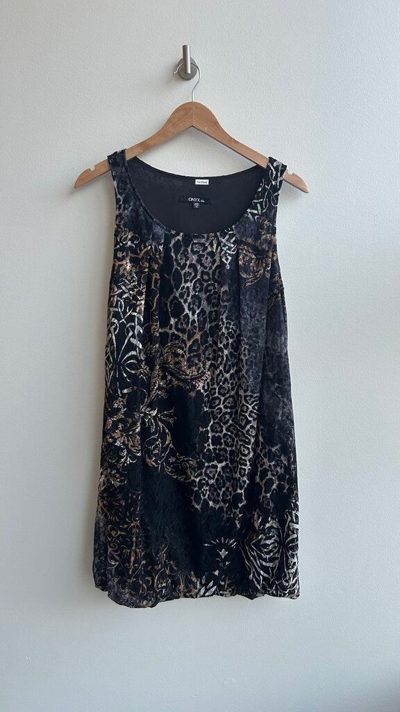 Pre-Owned Onyx Black Mixed Animal Print Lace Sleeveless Bubble Dress- Size 12