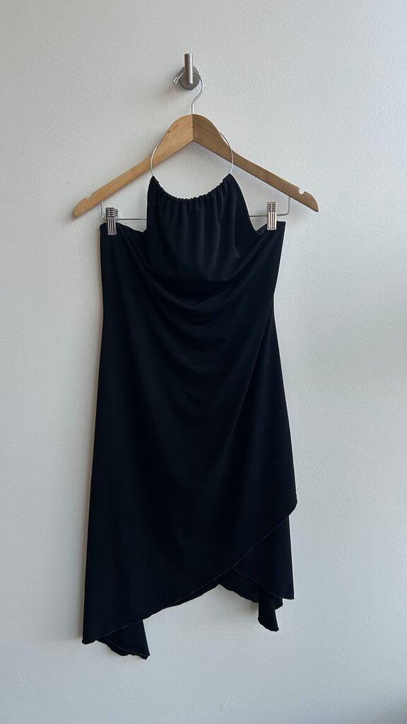 Pre-Owned Black Metal Ring Halter Neck Backless Hankercheif Dress- Size Medium