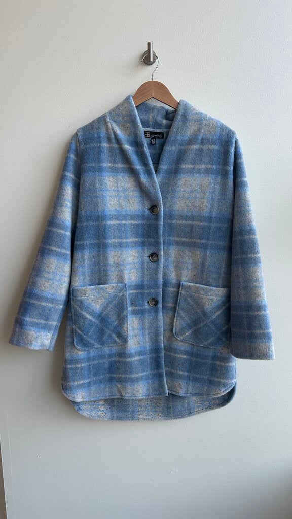 Pre-Owned Carre Noir Blue/Grey Plaid Button Up Jacket- Size Large