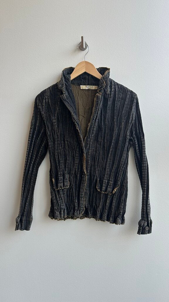 Pre-Owned Ness Brown Textured Jacket Top Faux Pockets - Size 40 (Medium)