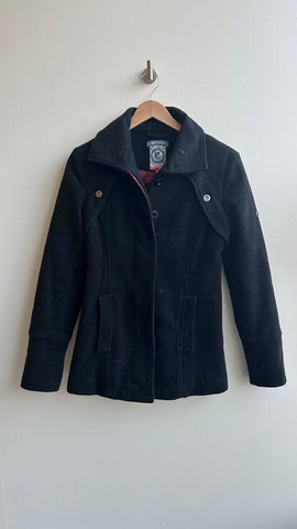 Pre-Owned Three Stones Black Belted Collared Jacket- Size Small