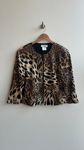Pre-Owned NueVa Light Brown Animal Print Sequin Shoulder Pad Jacket - Size 12