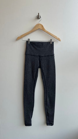 Pre-Owned Lululemon Black/Grey Printed Thick Lined High Waisted Leggings- Size 2