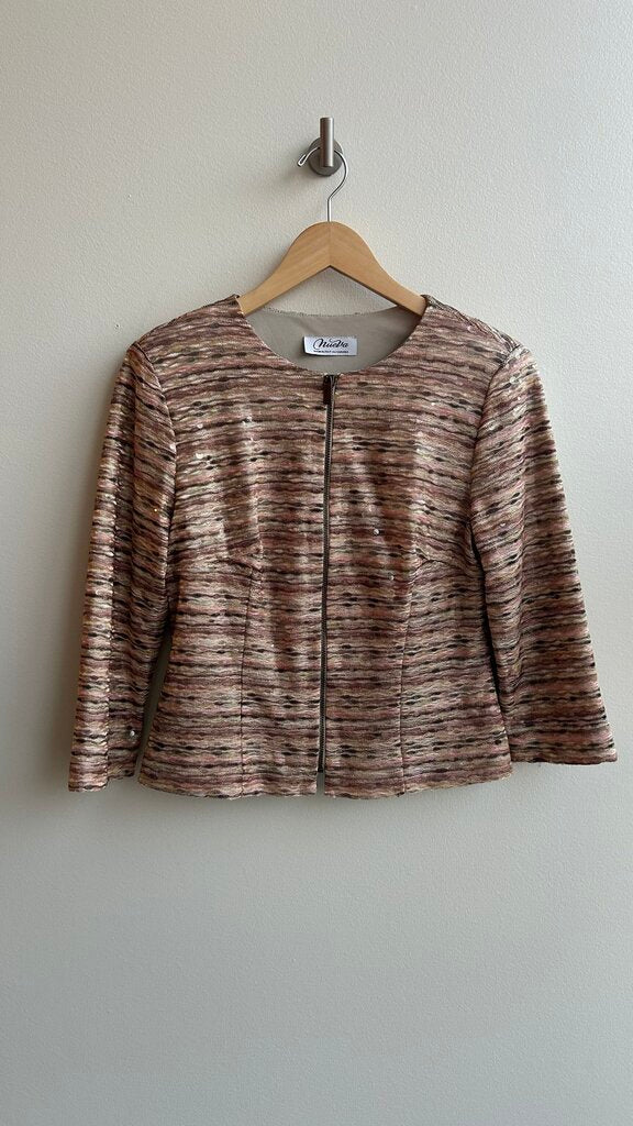 Pre-Owned NueVa Pink Multi Colour Sequin Front Zip Jacket - Size Medium (Estimated)