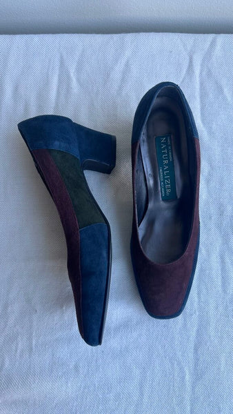 Pre-Owned Naturalizer Red/Blue Suede Block Heel - Size 6