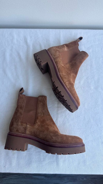 Pre-Owned Tory Burch Tan Chunky Sole Stretch Ankle Boot- Size 6