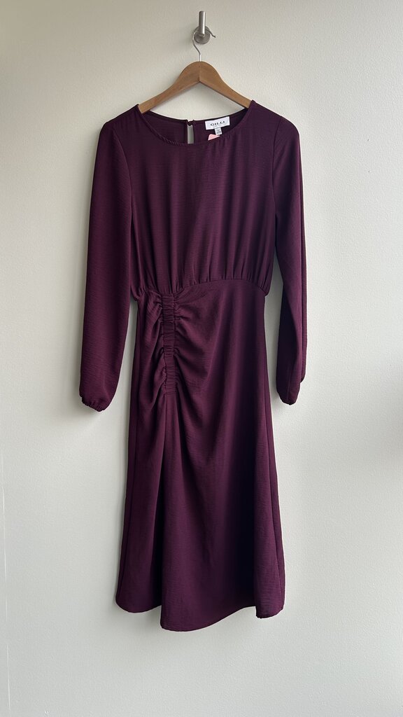 Pre-Owned Gilli Burgundy Long Sleeve Ruched Waist Midi Dress with Keyhole Back - Size Small