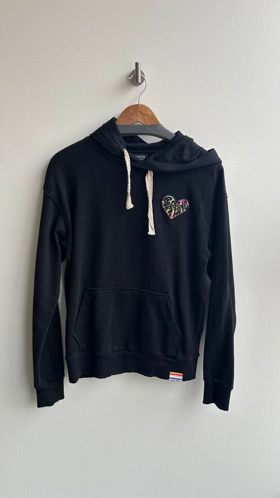 Pre-Owned Scotch & Soda Black 'Born Love' Hoodie with Front Pocket and Back Graphic - Size Small