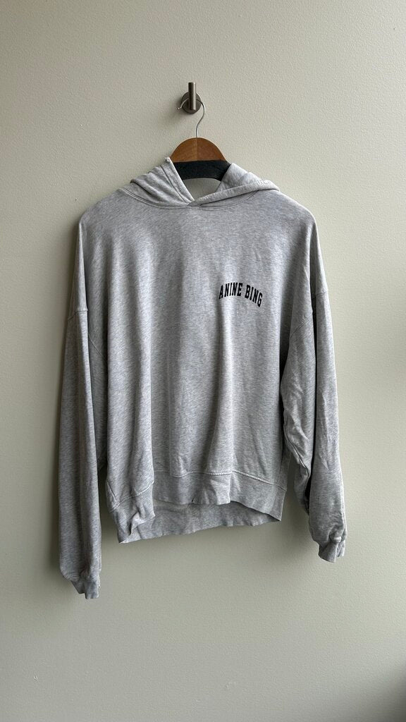 Pre-Owned Anine Bing Grey Hoodie Chest Logo Distressed Hood Sweater - Size Medium (Estimated)