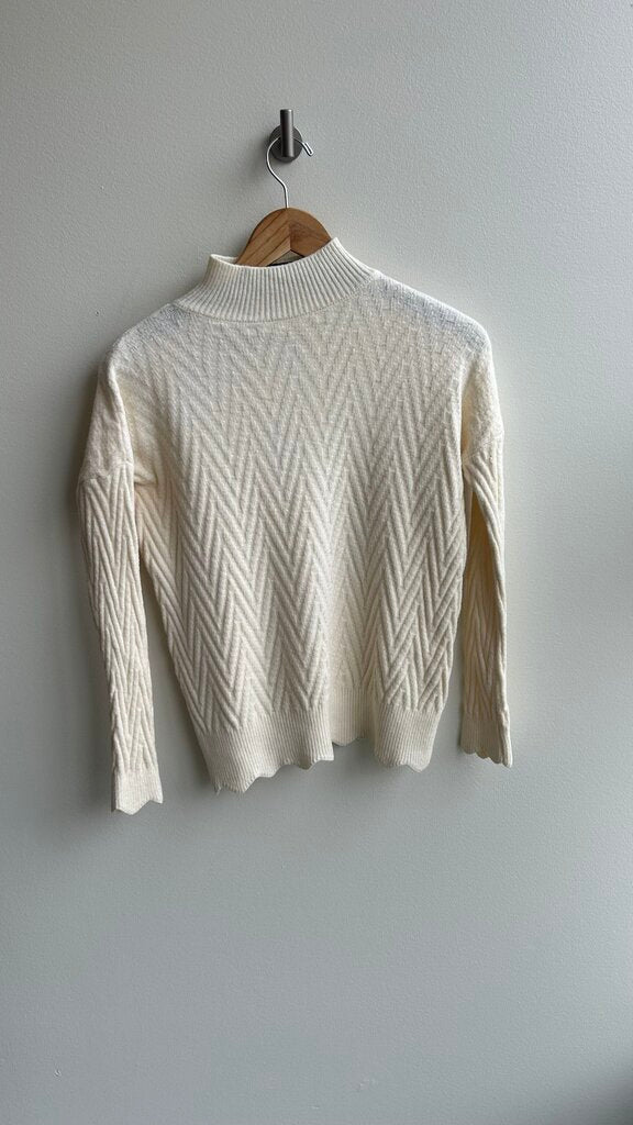 Pre-Owned Cream Knit Mock Neck Textured Long Sleeve Sweater- Size Small