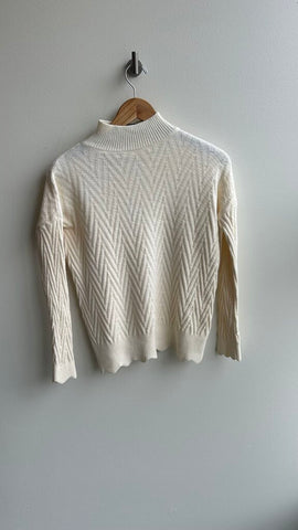 Pre-Owned Cream Knit Mock Neck Textured Long Sleeve Sweater- Size Small