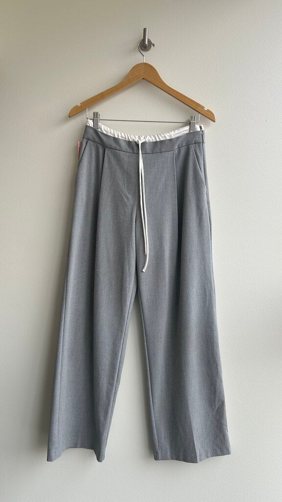 Pre-Owned Zara Grey Pleated Side Zip Drawstring Faux Pant- Size Small