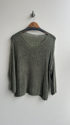 Pre-Owned Green Crochet Mesh Long Sleeve Sweater- Size Large (Estimated)